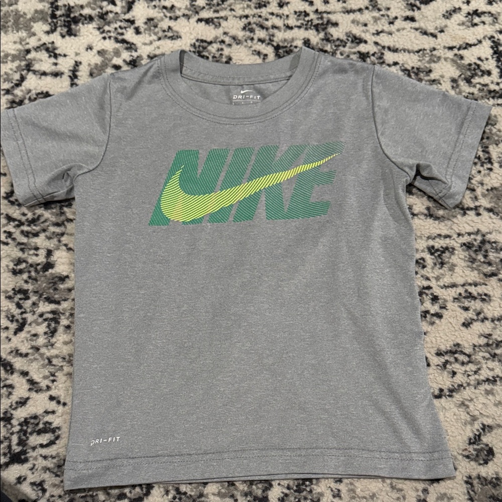 Nike Kids Gray Tee with Green Swoosh